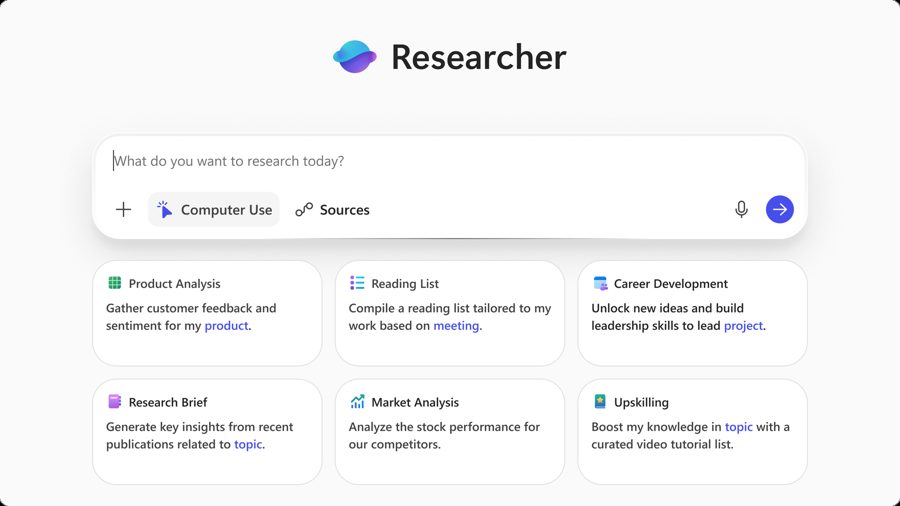 Màn hình chính Researcher kèm các ví dụ gợi ý